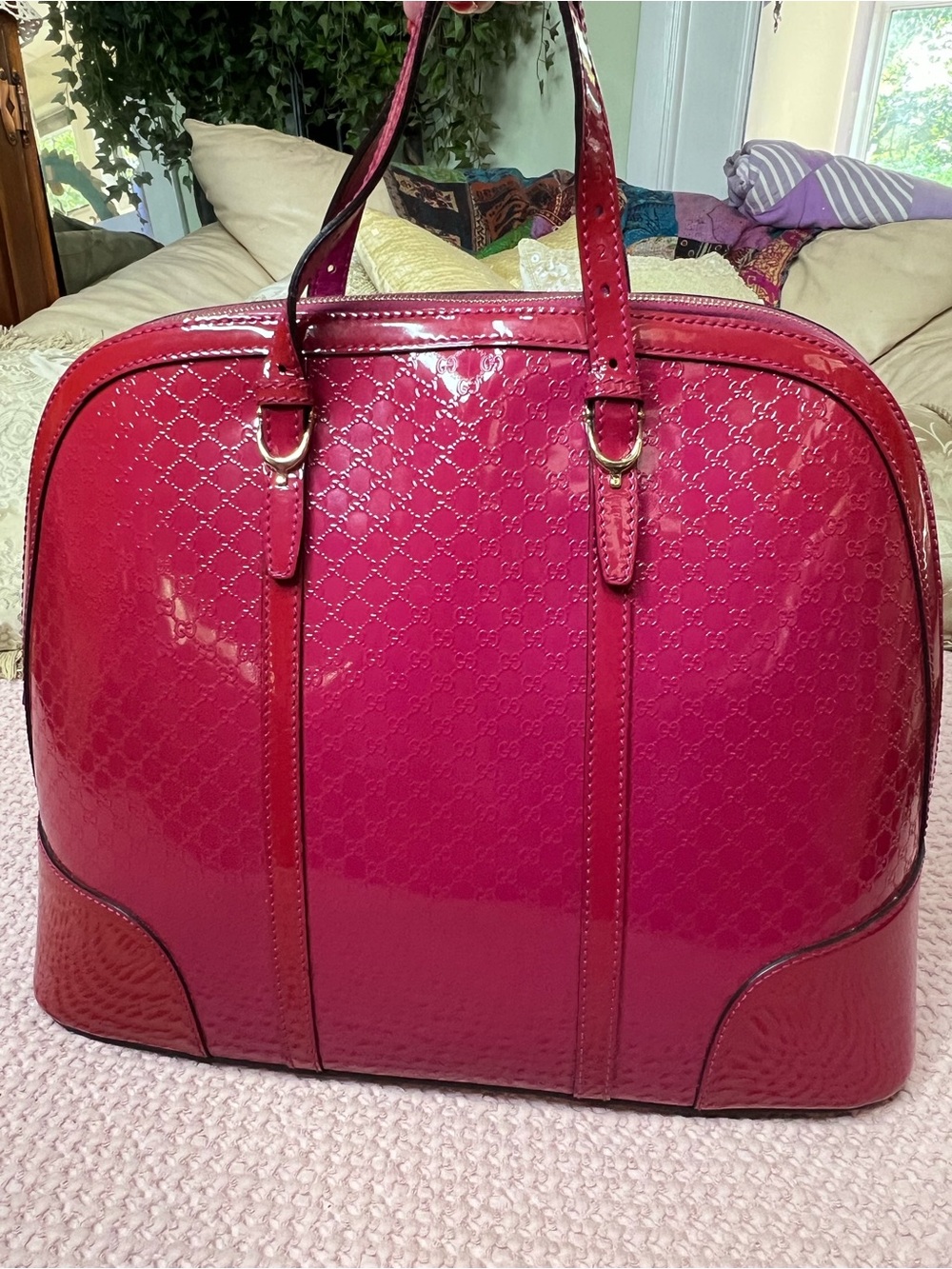 Gucci Microguccissima Patent Nice Dome Large Tote Fuchsia